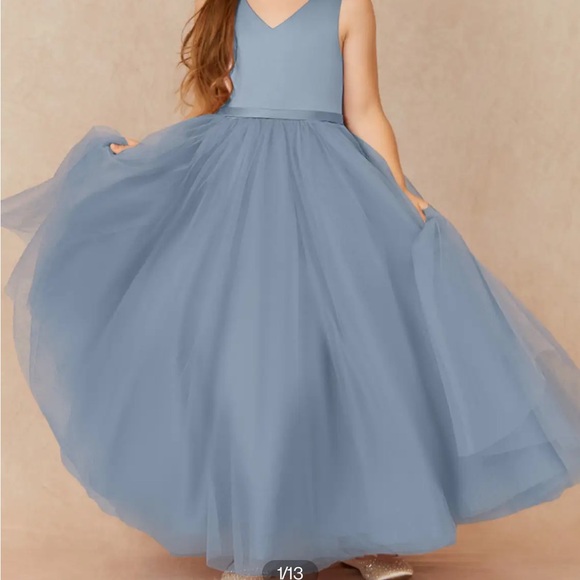 Azazie Other - Azazie dusty blue flower girl dress with bow size 4t
